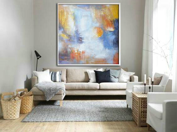 Extra Large Acrylic Painting On Canvas,Oversized Square Abstract Art,Large Canvas Wall Art For Sale,Red,White,Yellow,Blue.etc